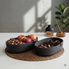 St. Morritz 2 Adet Oval Sepet 25*15CM Antrasit Hasır Jüt Düzenleyici Organizer