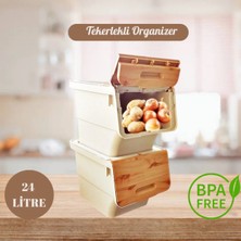 St. Morritz Motek Bambu Tekerlekli Organizer Çok Amaçlı Saklama Kutusu 2X12 Lt