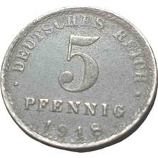 Yediotuz Digital Pazarlama 1918 Almanya 5 Pfennıg Yabancı Koleksiyon Madeni Para
