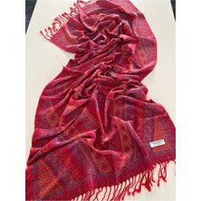 Bohemania Kırmızı Indigo Elegansa Omuz Atkısı Kaşmir Dokulu Şık Şal Kasmir Sal (Cashmere)