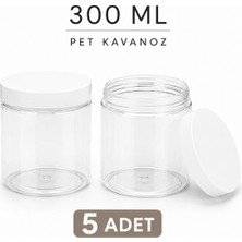 Ziylan 300 ml - Şeffaf Pet Plastik Kavanoz - Beyaz Kapak - 5 Adet