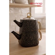 EVREN MUTFAK Gold Stone Kare Granit Çaydanlık Takımı Orta Boy (1,25+2,25 Lt)