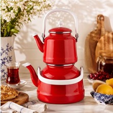 Alev Emaye Emaye Çaydanlık Takımı 3 Parça – 1,1 L + 2,5 L – Alt Kapaklı, Şık ve Dayanıklı