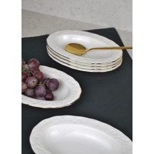 St. Morritz 6'lı Gold Yaldızlı Porselen Kayık Tabak 12X19 cm Sunum Tabağı Orta Boy