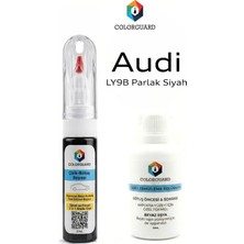 COLORGUARD Audi LY9B Parlak Siyah İğneli & Fırçalı Şişe Rötuş Boyası ve Yüzey Temizleme Solüsyonu Seti