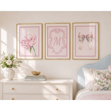 Luxor Pixels (Çerçevesiz) Pembe Şakayık Kişiselleştirilebilir 3lü Poster Seti