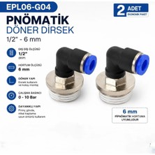 Firetech EPL06-G04 1/2'' - 6 mm Pnömatik Döner Dirsek 6 mm 1/2'' Dirsek (2 Adet)