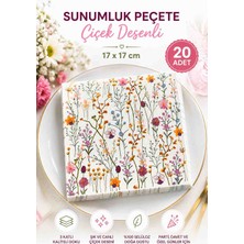Kea Ev Eşyaları Çiçek Desenli Sunumluk Peçete 17X17 cm Renkli Çiçekli Şık Sofra Peçetesi Parti Davet Özel Gün