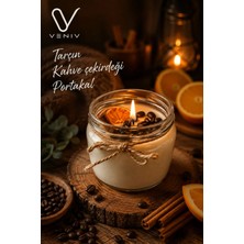 Veniv 300 gr Kahve Çekirdeği + Portakal + Tarçın Kokulu Gerçek Ambiyans Mumu- Cam Ambalaj