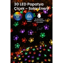 30 Papatya Çiçek Renkli LED Güneş Enerjili Solar LED Işık 7 Metre Dekoratif Rgb Renkli 8 Modlu Yılbaşı Bahçe Balkon ve Teras