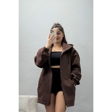 Belendir Kadın 3 Iplik Kompakt Oversize Sweat Kahve
