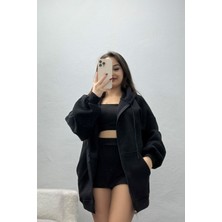 Belendir Kadın 3 Iplik Kompakt Oversize Sweat Siyah