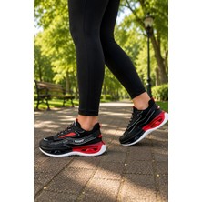 Ht Hotin Aegis Kadın Air Taban Spor Ayakkabı – Günlük Rahat Koşu ve Yürüyüş Sneaker Siyah-Kırmızı