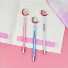 Mikasso Sevimli Renkli Kawaii Gökkuşağı Pati 0.7 mm Uçlu Kalem Silikon Başlıklı 1 Adet Mavi Beyaz