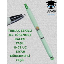 Mikasso Tırnak Şekilli Jel Tükenmez Kalem Taşlı Inc Uç Siyah Mürekkepli Yeşil