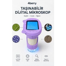 4berry Taşınabilir Fotoğraf Çekebilen Dijital Mikroskop 1000X – 2.4” IPS Ekran, 2 Mp Kamera, 8 LED Işık, Type-C Şarjlı