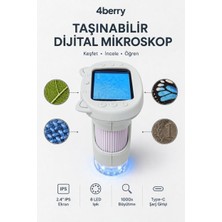 4berry Taşınabilir Fotoğraf Çekebilen Dijital Mikroskop 1000X – 2.4” IPS Ekran, 2 Mp Kamera, 8 LED Işık, Type-C Şarjlı