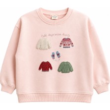 Divonette Kız Çocuk Kazak Baskılı Oversize Sweatshirt Pembe