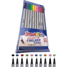 Mikasso 10'lu Fineliner 04MM Uçlu Globox Smart Kids Keçe Uçlu Renkli Pvc Kalem Set Çok Renkli