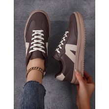 Esport Kadın Sneaker Yüksek Taban Ortopedik Bağcıklı Spor Ayakkabı Retro KAHVE-011