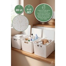 Evonita 3lü Kapaklı Saklama Kutusu 20 Lt Çok Amaçlı Organizer Banyo Mutfak Dolap Düzenleyici