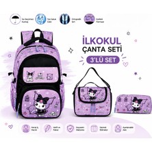 Belkıs Kırtasiye Kuromi Çocuk Okul Çantası 3'lü Set – Sırt Çantası, Beslenme Çantası ve Kalemlik Kuromi Okul Çantası