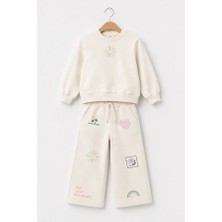 Jabber Kız Çocuk Nakış Işlemeli Sweatshirt Eşofman Takım Krem