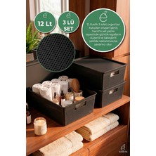 Evonita 3lü Kapaklı Saklama Kutusu 12 Lt Çok Amaçlı Organizer Banyo Mutfak Dolap Düzenleyici