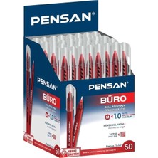 Mikasso Büro Tükenmez Kalem 1 Kırmızı 50 Li Paket Beyaz