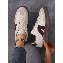 Esport Kadın Sneaker Yüksek Taban Ortopedik Bağcıklı Spor Ayakkabı Retro BEJ-011