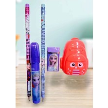 Mikasso Silgili Kurşun Kalem Yumurtlayan Silgi Kalemtıraş Seti 4 Lü Set Frozen Anna Elsa Karlar Ülkesi Pembe