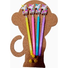 Mikasso Unicorn Face Yumurtlayan Kurşun Kalem 4 Lü Set Mini Şekilli Boyanabilir Mantar Pano Hediyeli Pembe