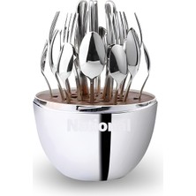 National NL-493 24 Parça Çatal Kaşık Bıçak Seti Standlı Silver