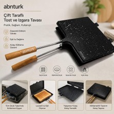 Abnturk Ahşap Saplı Döküm Alüminyum Ocak Üstü 3 Kat Granit Tost Makinesi Tostmatik Grill