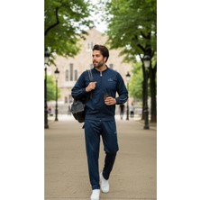 Elloks Erkek %100 Polyester Raşel Kolej Yaka Fermuarlı Rahat Kesim Eşofman Takımı