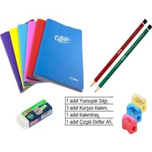 Mikasso Okul Kurşun Kalem, Silgi, Kalemtraş, Defter 40 Yp 6 Lı Set Çok Renkli