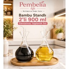 Kitchen Pembelia Bambu Standlı 2’li 900 ml Damlatmaz Cam Yağdanlık Seti Ayçiçek Zeytinyağ Şişesi Yağlık Sirkelik Takım Çeyizlik Set