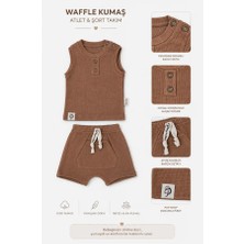 Popshops Erkek Bebek Waffle Kumaş Tişört ve Şort Takım Kahverengi