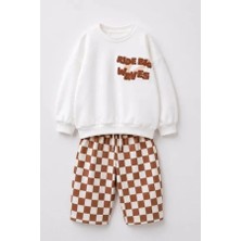 Lucco Erkek Çocuk Sweatshirt ve Damalı Eşofman Takım Kahverengi