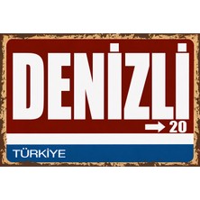 Lucena Denizli 20 Metal Duvar Tabelası Retro Vintage Dekoratif Şehir Plakası