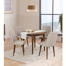 Uvi Collection Vina Açılır Yuvarlak Mutfak Masa Takımı Ceviz Krem