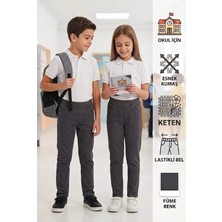 Likralı Keten Beli Lastikli Unisex Kız Erkek Okul Pantolonu