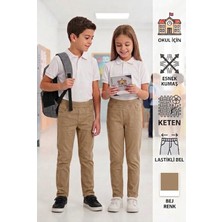 Likralı Keten Beli Lastikli Unisex Kız Erkek Okul Pantolonu