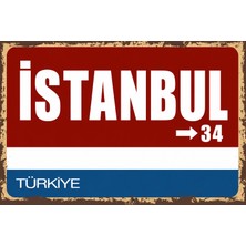 Lucena Istanbul 34 Metal Duvar Tabelası Retro Vintage Dekoratif Şehir Plakası