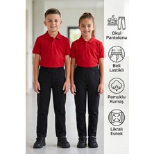 Likralı Keten Beli Lastikli Unisex Kız Erkek Okul Pantolonu