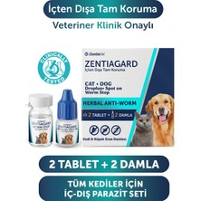 ZentiaVet 2'li Set Kedi Dış Anti Parazit Tüm Köpekler Kediler Için Bitkisel 2 Damla ve 2 Tablet