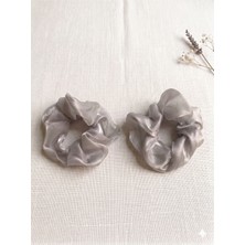 Glowilla Kadın Lüks Organze Scrunchie Saç Tokası - Parlak Tül Lastikli Topuz Tokası 11CM Simit Toka
