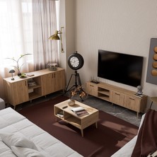 Mezza Set 1587-2076-1626 Exxen (Ahşap Ayaklı) Tv Ünitesi - Orta Sehpa - Konsol Seti Sepet Rengi