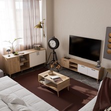 Mezza Set 1585-2074-1624 Exxen (Ahşap Ayaklı) Tv Ünitesi - Orta Sehpa - Konsol Seti Sepet - Beyaz