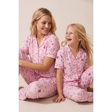 Siyah İnci Hello Kitty Lisanslı %100 Pamuk Pembe Çok Renkli Düğmeli Biyeli Pijama Takım 26120451